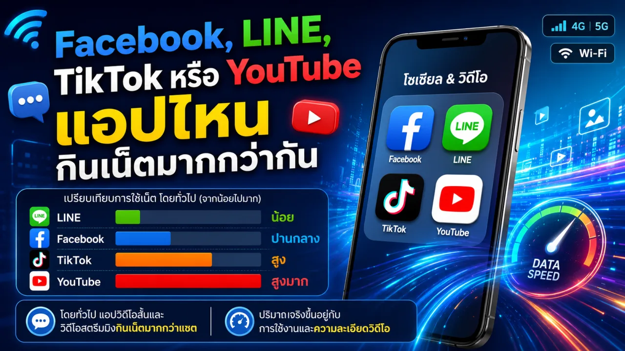 Facebook, LINE, TikTok หรือ YouTube แอปไหนกินเน็ตมากกว่ากัน