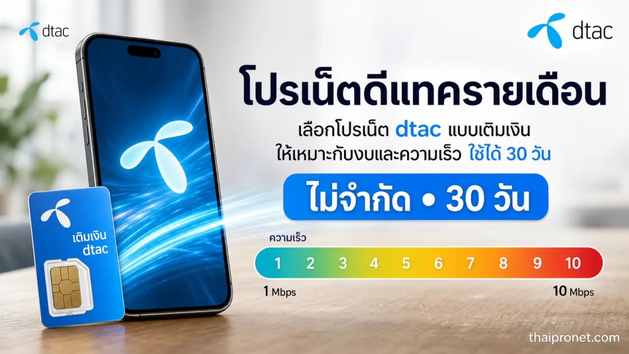 โปรเน็ตดีแทครายเดือน โปรเสริมเบอร์เติมเงิน เน็ตไม่จำกัด ไม่ลดสปีด สมัครเองได้ รีบเลยถูกมาก